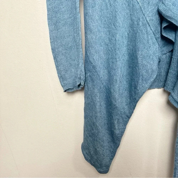 Eileen Fisher Womens Size Small Linen Blue Button Asymmetrical Cardigan - Picture 5 of 13